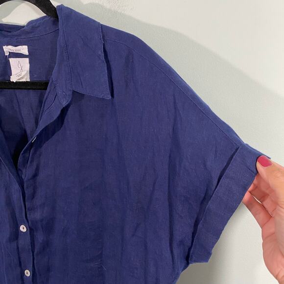 Joie Women Navy 100% Linen  Short Sleeve Button Up Shirt Size XL - Picture 5 of 7